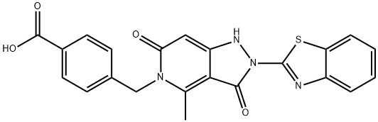 4-((2-(benzo[d]thiazol-2-yl)-4-methyl-3,6-dioxo-2,3-dihydro-1H-pyrazolo[4,3-c]pyridin-5(6H)-yl)methyl)benzoic acid Struktur