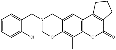 9-(2-chlorobenzyl)-6-methyl-2,3,9,10-tetrahydro-1H-cyclopenta[3,4]chromeno[6,7-e][1,3]oxazin-4(8H)-one Struktur