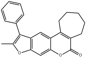 10-methyl-11-phenyl-2,3,4,5-tetrahydrocyclohepta[c]furo[3,2-g]chromen-6(1H)-one Struktur