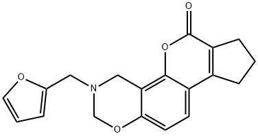 3-(furan-2-ylmethyl)-3,4,8,9-tetrahydro-2H-cyclopenta[3,4]chromeno[8,7-e][1,3]oxazin-6(7H)-one Struktur