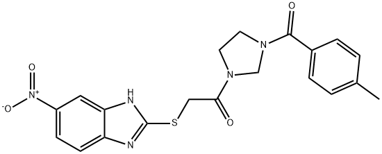 1-{3-[(4-methylphenyl)carbonyl]imidazolidin-1-yl}-2-[(5-nitro-1H-benzimidazol-2-yl)sulfanyl]ethanone Struktur