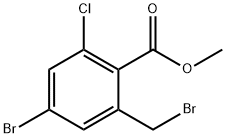 Benzoic acid, 4-bromo-2-(bromomethyl)-6-chloro-, methyl ester
 Struktur