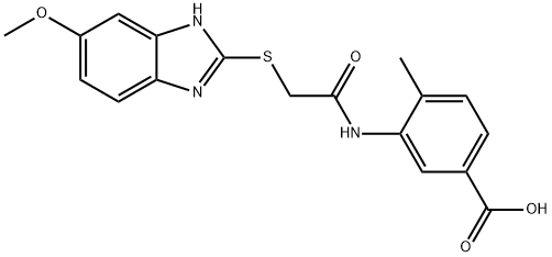 3-(2-((6-methoxy-1H-benzo[d]imidazol-2-yl)thio)acetamido)-4-methylbenzoic acid Struktur