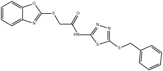 2-(1,3-benzoxazol-2-ylsulfanyl)-N-[5-(benzylsulfanyl)-1,3,4-thiadiazol-2-yl]acetamide Struktur