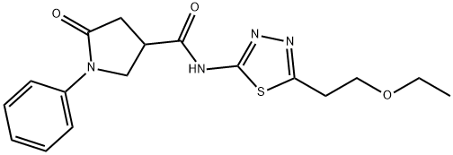 N-[5-(2-ethoxyethyl)-1,3,4-thiadiazol-2-yl]-5-oxo-1-phenylpyrrolidine-3-carboxamide Struktur