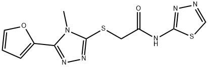 2-{[5-(furan-2-yl)-4-methyl-4H-1,2,4-triazol-3-yl]sulfanyl}-N-(1,3,4-thiadiazol-2-yl)acetamide Struktur