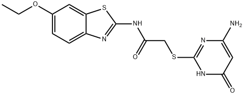 2-[(6-amino-4-oxo-1,4-dihydropyrimidin-2-yl)sulfanyl]-N-(6-ethoxy-1,3-benzothiazol-2-yl)acetamide Struktur