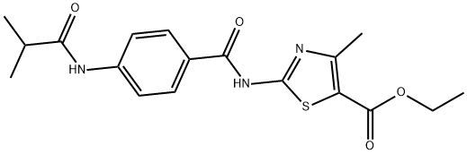 ethyl 4-methyl-2-[({4-[(2-methylpropanoyl)amino]phenyl}carbonyl)amino]-1,3-thiazole-5-carboxylate Struktur