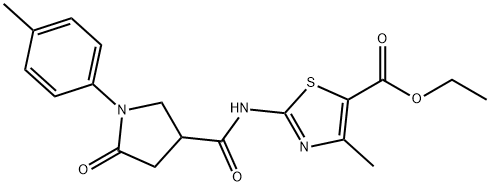 ethyl 4-methyl-2-({[1-(4-methylphenyl)-5-oxopyrrolidin-3-yl]carbonyl}amino)-1,3-thiazole-5-carboxylate Struktur