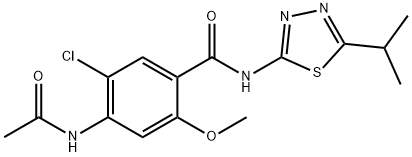 4-(acetylamino)-5-chloro-2-methoxy-N-[5-(propan-2-yl)-1,3,4-thiadiazol-2-yl]benzamide Struktur