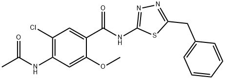 4-(acetylamino)-N-(5-benzyl-1,3,4-thiadiazol-2-yl)-5-chloro-2-methoxybenzamide Struktur