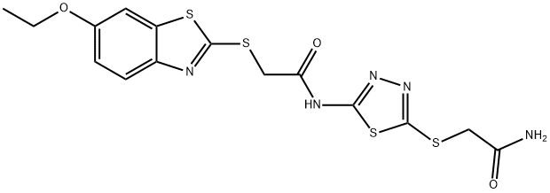 N-{5-[(2-amino-2-oxoethyl)sulfanyl]-1,3,4-thiadiazol-2-yl}-2-[(6-ethoxy-1,3-benzothiazol-2-yl)sulfanyl]acetamide Struktur