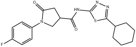 N-(5-cyclohexyl-1,3,4-thiadiazol-2-yl)-1-(4-fluorophenyl)-5-oxopyrrolidine-3-carboxamide Struktur