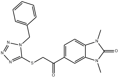 5-{[(1-benzyl-1H-tetrazol-5-yl)sulfanyl]acetyl}-1,3-dimethyl-1,3-dihydro-2H-benzimidazol-2-one Struktur