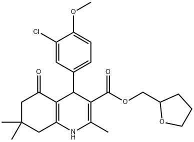 (tetrahydrofuran-2-yl)methyl 4-(3-chloro-4-methoxyphenyl)-2,7,7-trimethyl-5-oxo-1,4,5,6,7,8-hexahydroquinoline-3-carboxylate Struktur