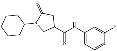 1-cyclohexyl-N-(3-fluorophenyl)-5-oxopyrrolidine-3-carboxamide Struktur