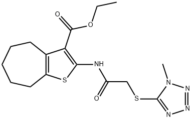 ethyl 2-(2-((1-methyl-1H-tetrazol-5-yl)thio)acetamido)-5,6,7,8-tetrahydro-4H-cyclohepta[b]thiophene-3-carboxylate Struktur