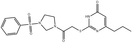 2-[(4-hydroxy-6-propylpyrimidin-2-yl)sulfanyl]-1-[3-(phenylsulfonyl)imidazolidin-1-yl]ethanone Struktur