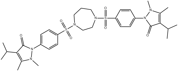 2,2'-[1,4-diazepane-1,4-diylbis(sulfonylbenzene-4,1-diyl)]bis[1,5-dimethyl-4-(propan-2-yl)-1,2-dihydro-3H-pyrazol-3-one] Struktur