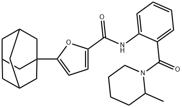 N-{2-[(2-methylpiperidin-1-yl)carbonyl]phenyl}-5-(tricyclo[3.3.1.1~3,7~]dec-1-yl)furan-2-carboxamide Struktur