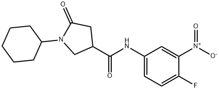 1-cyclohexyl-N-(4-fluoro-3-nitrophenyl)-5-oxopyrrolidine-3-carboxamide Struktur