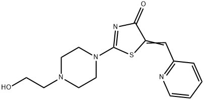 (5Z)-2-[4-(2-hydroxyethyl)piperazin-1-yl]-5-(pyridin-2-ylmethylidene)-1,3-thiazol-4(5H)-one Struktur