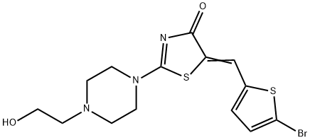 (5Z)-5-[(5-bromothiophen-2-yl)methylidene]-2-[4-(2-hydroxyethyl)piperazin-1-yl]-1,3-thiazol-4(5H)-one Struktur