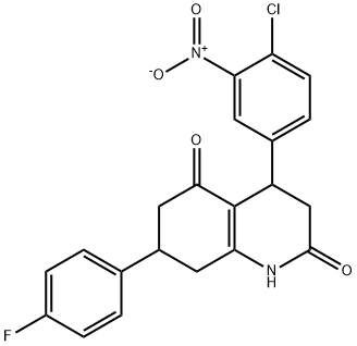 4-(4-chloro-3-nitrophenyl)-7-(4-fluorophenyl)-4,6,7,8-tetrahydroquinoline-2,5(1H,3H)-dione Struktur