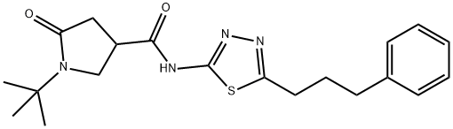 1-tert-butyl-5-oxo-N-[5-(3-phenylpropyl)-1,3,4-thiadiazol-2-yl]pyrrolidine-3-carboxamide Struktur