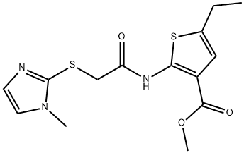 methyl 5-ethyl-2-(2-((1-methyl-1H-imidazol-2-yl)thio)acetamido)thiophene-3-carboxylate Struktur