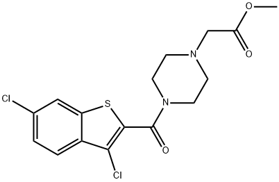 methyl 2-(4-(3,6-dichlorobenzo[b]thiophene-2-carbonyl)piperazin-1-yl)acetate Struktur