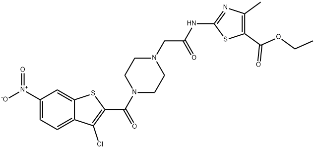 ethyl 2-(2-(4-(3-chloro-6-nitrobenzo[b]thiophene-2-carbonyl)piperazin-1-yl)acetamido)-4-methylthiazole-5-carboxylate Struktur