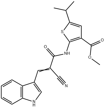 (E)-methyl 2-(2-cyano-3-(1H-indol-3-yl)acrylamido)-5-isopropylthiophene-3-carboxylate Struktur