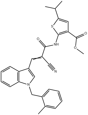 (E)-methyl 2-(2-cyano-3-(1-(2-methylbenzyl)-1H-indol-3-yl)acrylamido)-5-isopropylthiophene-3-carboxylate Structure