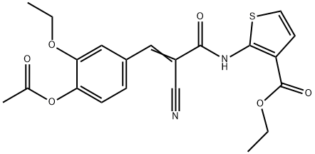 (E)-ethyl 2-(3-(4-acetoxy-3-ethoxyphenyl)-2-cyanoacrylamido)thiophene-3-carboxylate Struktur