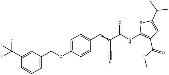 (E)-methyl 2-(2-cyano-3-(4-((3-(trifluoromethyl)benzyl)oxy)phenyl)acrylamido)-5-isopropylthiophene-3-carboxylate Struktur