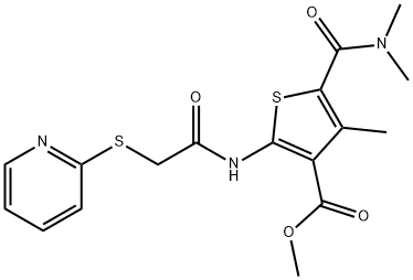 methyl 5-(dimethylcarbamoyl)-4-methyl-2-(2-(pyridin-2-ylthio)acetamido)thiophene-3-carboxylate Struktur