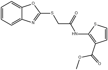 methyl 2-(2-(benzo[d]oxazol-2-ylthio)acetamido)thiophene-3-carboxylate Struktur