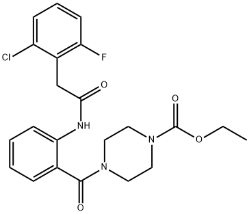 ethyl 4-(2-(2-(2-chloro-6-fluorophenyl)acetamido)benzoyl)piperazine-1-carboxylate Struktur