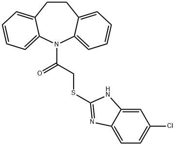 2-[(5-chloro-1H-benzimidazol-2-yl)sulfanyl]-1-(10,11-dihydro-5H-dibenzo[b,f]azepin-5-yl)ethanone Struktur