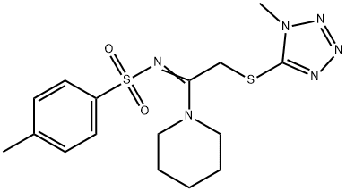 4-methyl-N-[(1Z)-2-[(1-methyl-1H-tetrazol-5-yl)sulfanyl]-1-(piperidin-1-yl)ethylidene]benzenesulfonamide Struktur