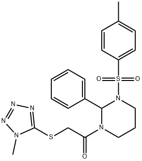 1-{3-[(4-methylphenyl)sulfonyl]-2-phenyltetrahydropyrimidin-1(2H)-yl}-2-[(1-methyl-1H-tetrazol-5-yl)sulfanyl]ethanone Struktur