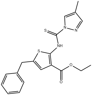 ethyl 5-benzyl-2-(4-methyl-1H-pyrazole-1-carbothioamido)thiophene-3-carboxylate Struktur