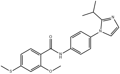 N-[4-(2-isopropyl-1H-imidazol-1-yl)phenyl]-2-methoxy-4-(methylsulfanyl)benzamide Struktur