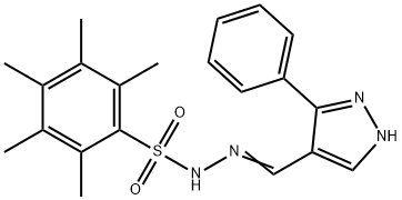 (Z)-2,3,4,5,6-pentamethyl-N'-((3-phenyl-1H-pyrazol-4-yl)methylene)benzenesulfonohydrazide Struktur