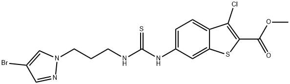 methyl 6-(3-(3-(4-bromo-1H-pyrazol-1-yl)propyl)thioureido)-3-chlorobenzo[b]thiophene-2-carboxylate Struktur