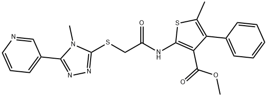 methyl 5-methyl-2-(2-((4-methyl-5-(pyridin-3-yl)-4H-1,2,4-triazol-3-yl)thio)acetamido)-4-phenylthiophene-3-carboxylate Struktur