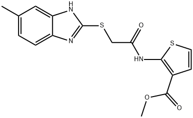 methyl 2-(2-((6-methyl-1H-benzo[d]imidazol-2-yl)thio)acetamido)thiophene-3-carboxylate Struktur