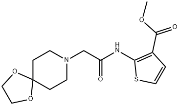 methyl 2-(2-(1,4-dioxa-8-azaspiro[4.5]decan-8-yl)acetamido)thiophene-3-carboxylate Struktur