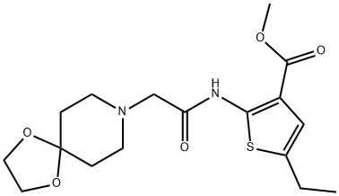 methyl 2-(2-(1,4-dioxa-8-azaspiro[4.5]decan-8-yl)acetamido)-5-ethylthiophene-3-carboxylate Struktur